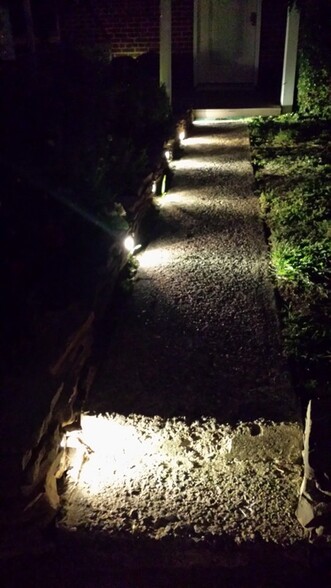 Lighted walkway and fountain in front yard - 519 N Payne St