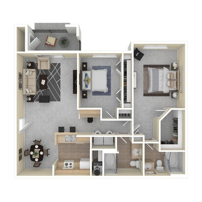 B2 3D Floor Plan - Eastland Trails Apartments