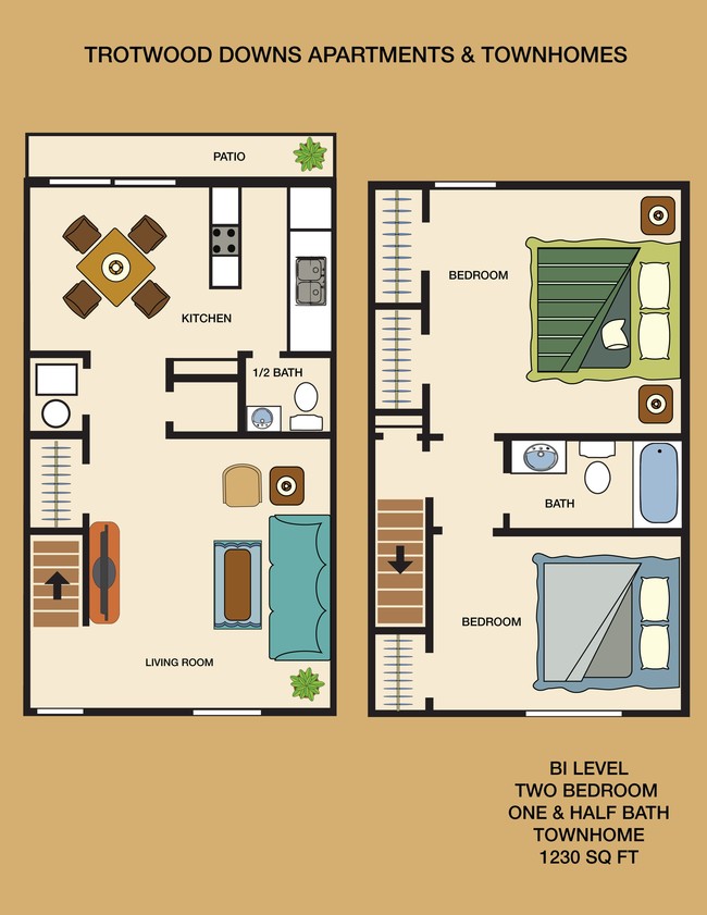 Two Bedroom Bi-Level Townhome - Trotwood Downs and Brittany Townhomes