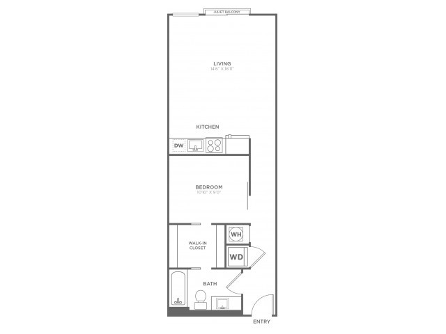 One Bedroom One Bath (670 SF) - The Aspen