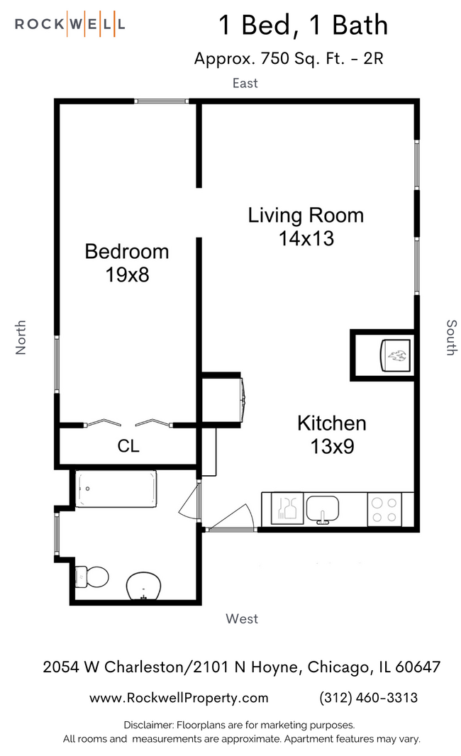 1B 2R - Floorplan - Charleston 2054 W