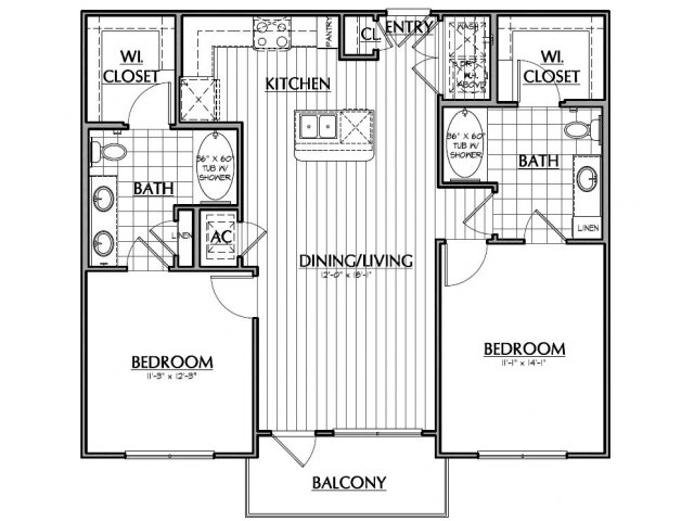 B1 â?? Two bedroom, two bath home with 1,047 s.f. - CityVista Apartments