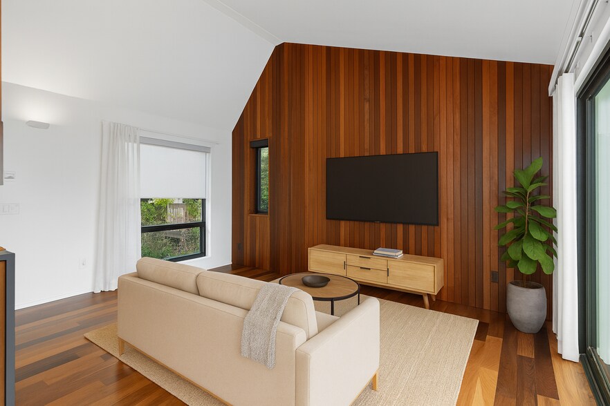 Living area with beautiful wood detail virtually staged for comfort. - 4638 Del Monte Ave
