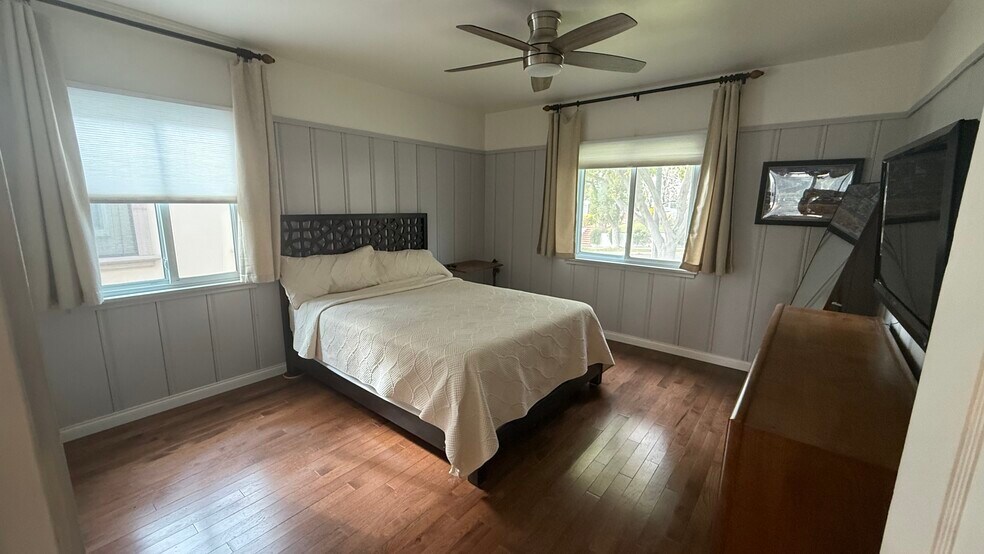 Bedroom #2 with West Elm Queen bed, full dresser, TV, Full length Mirror - 1068 E San Jose Ave