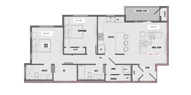 2 bedroom floor plan - Bonneville Apartments