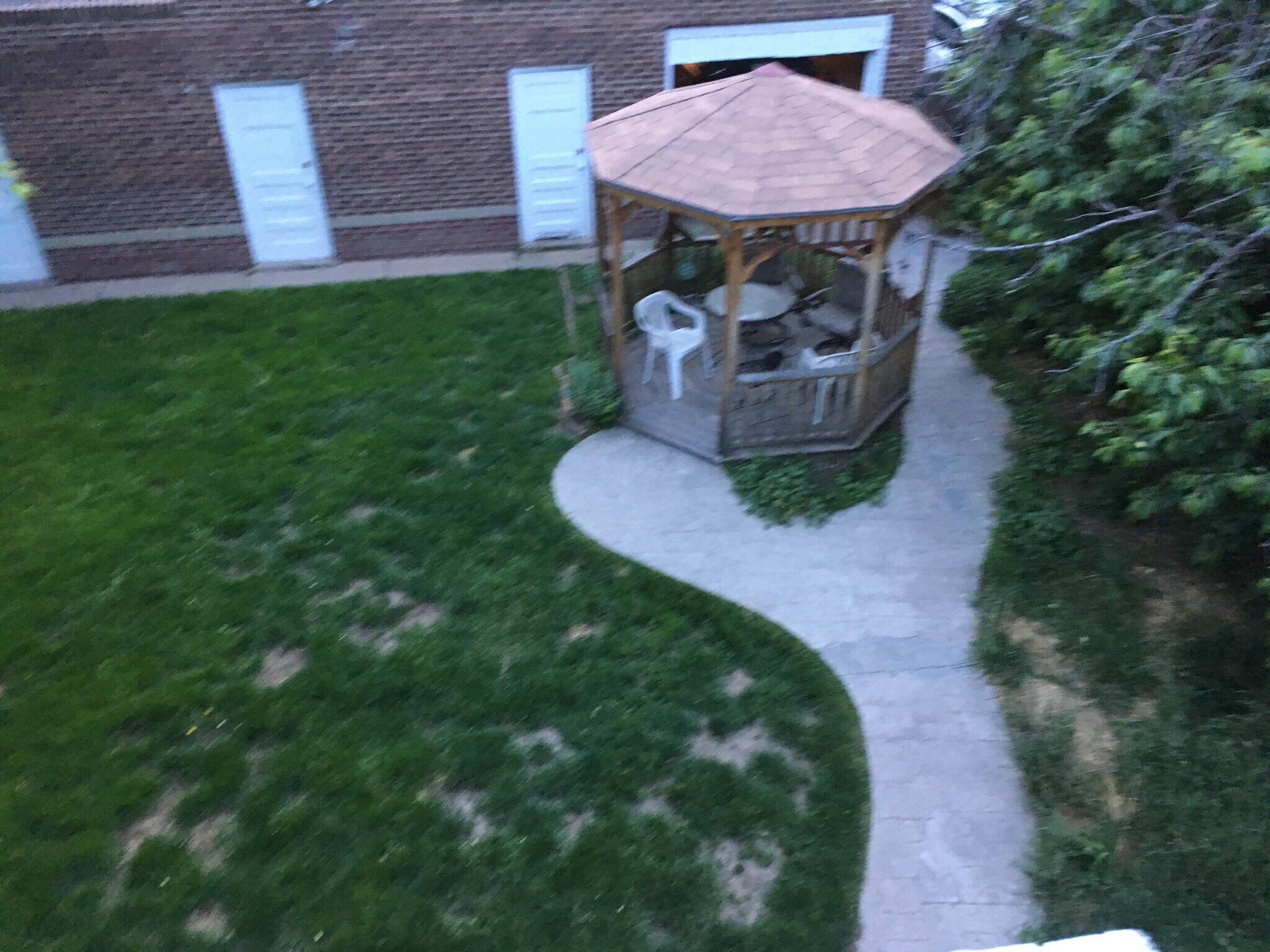 Backyard with gazebo, view from deck. - 945 Washington St