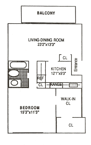 Large 1 Bedroom Floor Plan - Twin Rivers Apartments