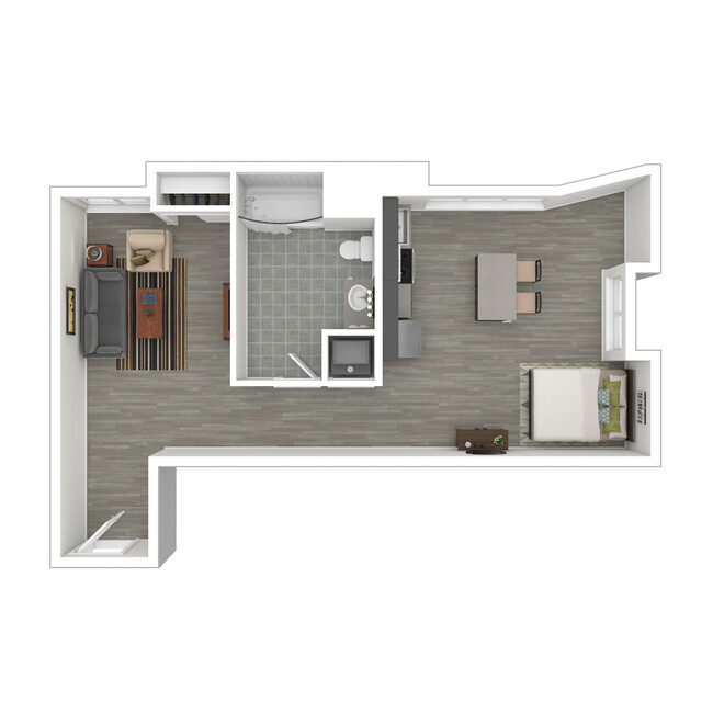 S10 - Staged Studio Floor Plan - 588 SF - Catalina West Adams