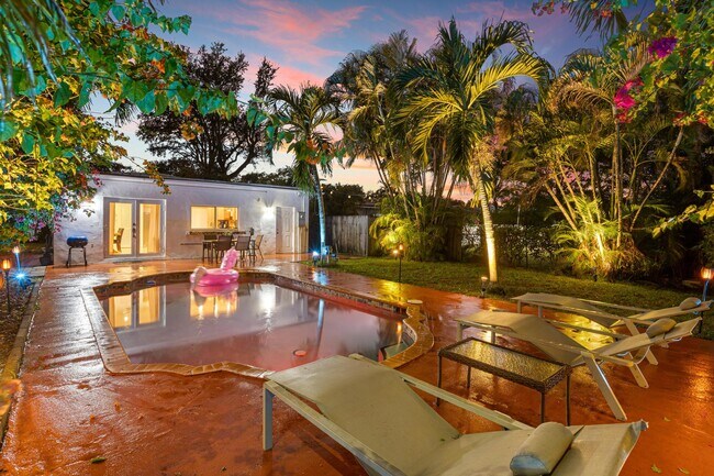 Pool view at night - 25 NW 95th St