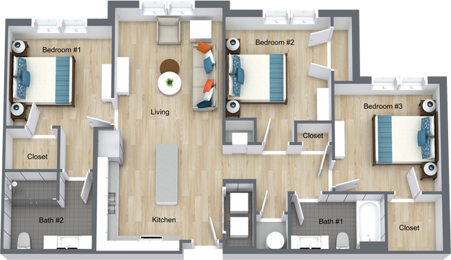 Durham Unit C - 3D Floor Plan.png - Durham Place