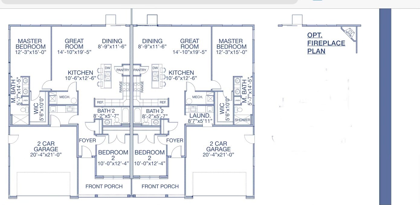 Floor plan with fireplace left unit. Also patio not shown - 401 Cadence Cir