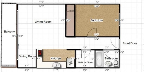 1BR/1BA Floor Plan - Regent Manor