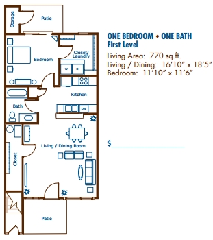 1BR/1BA First level - Stoneridge Apartment Homes