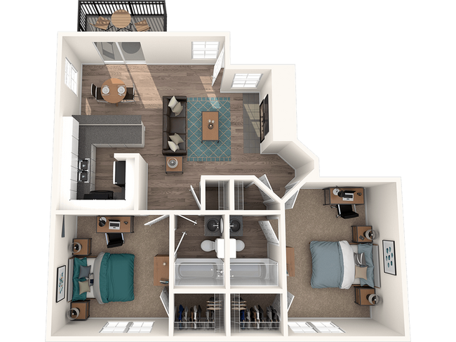 The Timbers | 3D Floor Plan | 2x2 Classic - The Timbers Apartments