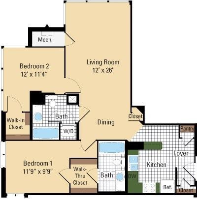 Hemingway - 2 Bedroom - 1 Bathroom - Parc Rosslyn Apartments