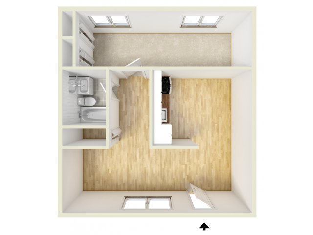 One bedroom floor plan - Concord Court Apartments