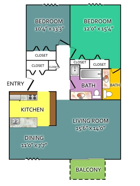 2BR/1.5BA - Northbrook Apartments