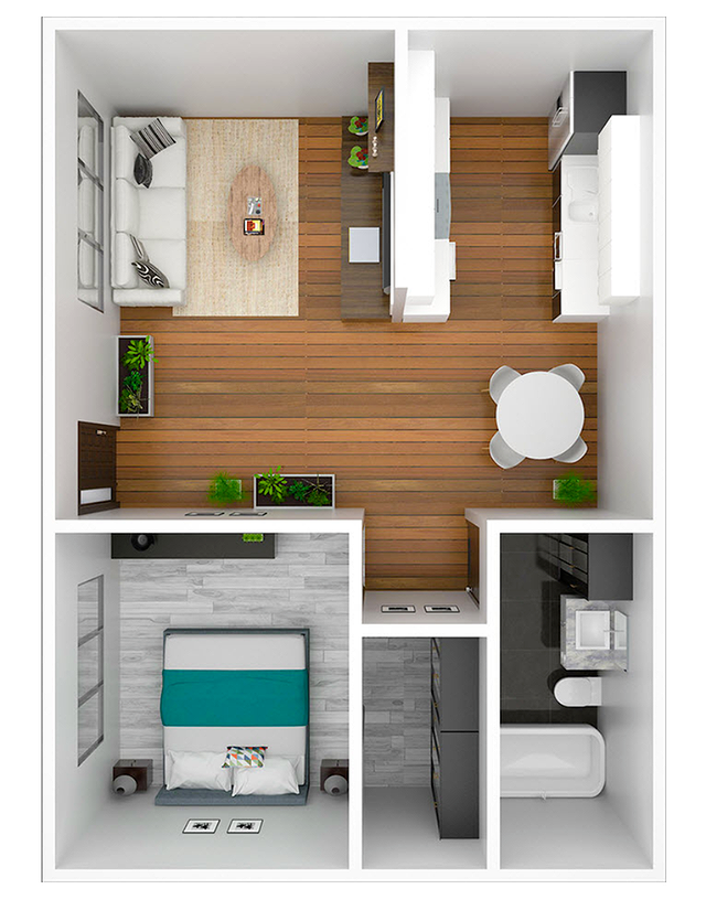 One Bed, One Bath 645 Square Feet - Fifty One Flats