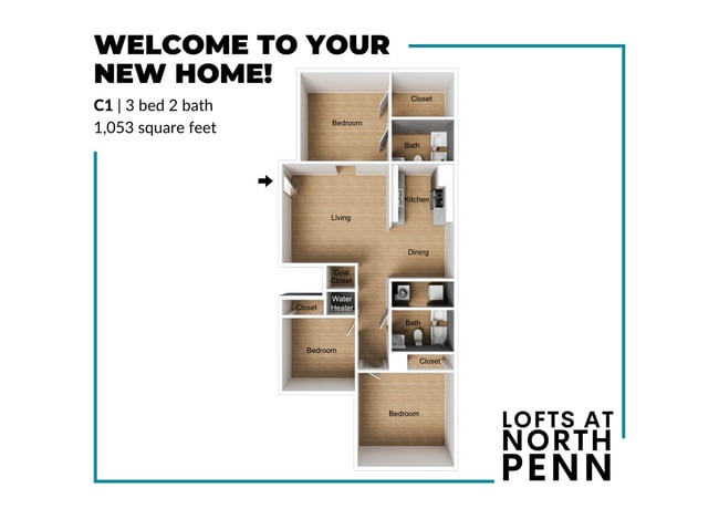 3/2.00 Floor Plan - The Lofts at North Penn