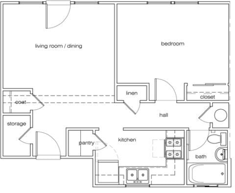1BR, 1BA - 574 SF - Jasmine Garden Apartments