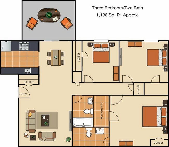 3X2 1,138 SQFT.jpg - Bedford Hills Apartments
