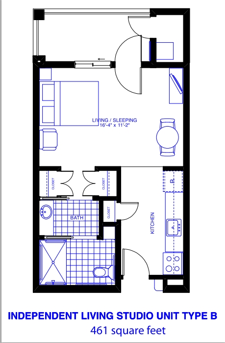 Independent Living Studio Unit Type B - Patriots Landing Independent/Assisted Living