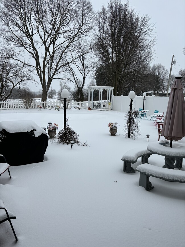 Back patio in the snow - 6245 Iron Bridges Rd