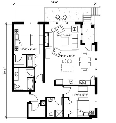 2BR/2BA - The Vaux