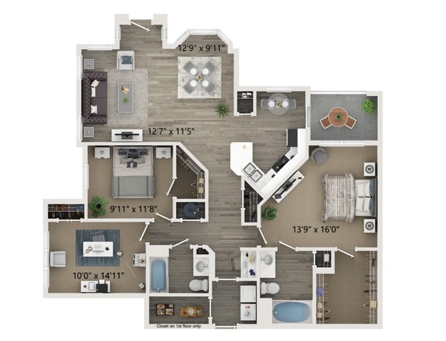 Three Bedroom Two Bath Floor Plan - Halston World Gateway Apartment Homes