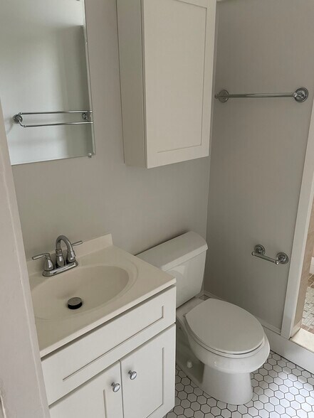 Bathroom w/ walk-in shower & privacy glass. - 18 North St