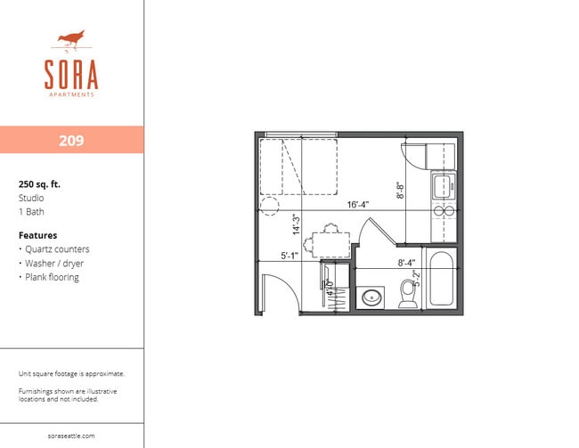Unit 209 - 250 SQFT - Sora Apartments