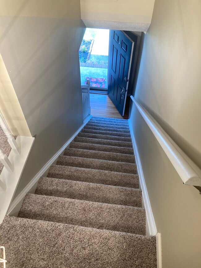 Carpeted stairs leading to front door - 940 Glenn St