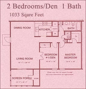 2 Bedrooms/Den 1 Bath - The Arbors