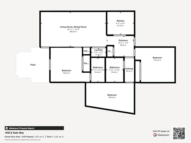 3BD, 2BA - 1,250SF - Floor Plan - Kensington Apartments