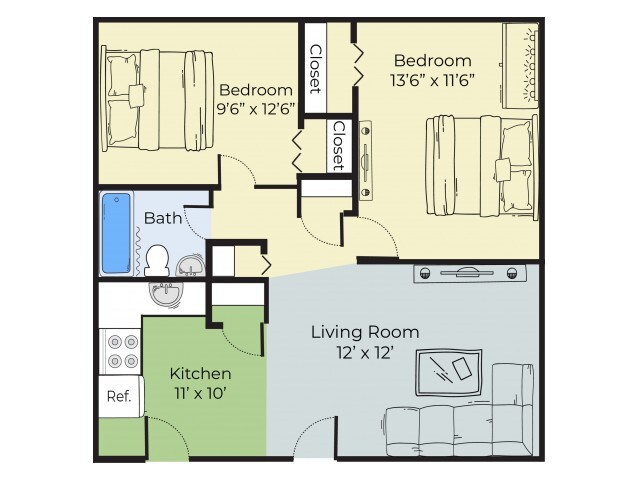 Two Bedroom Floorplan - HADLEY PARK APARTMENTS