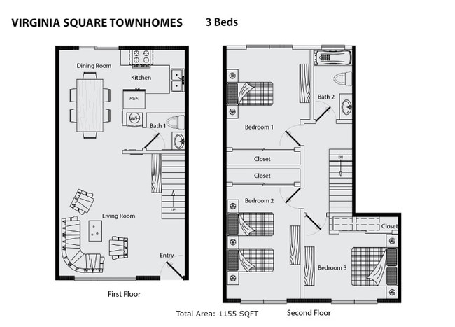 3 Bed Rooms 1155 SQFT - Virginia Square Townhomes