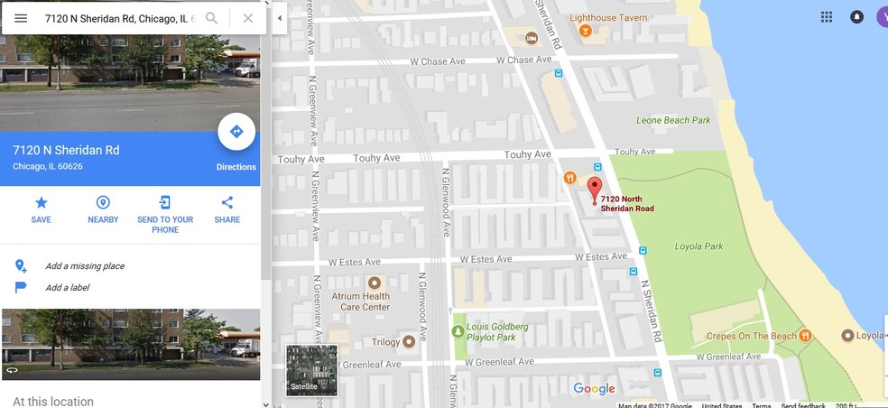 Park/Beach across St - 7120 N Sheridan Rd