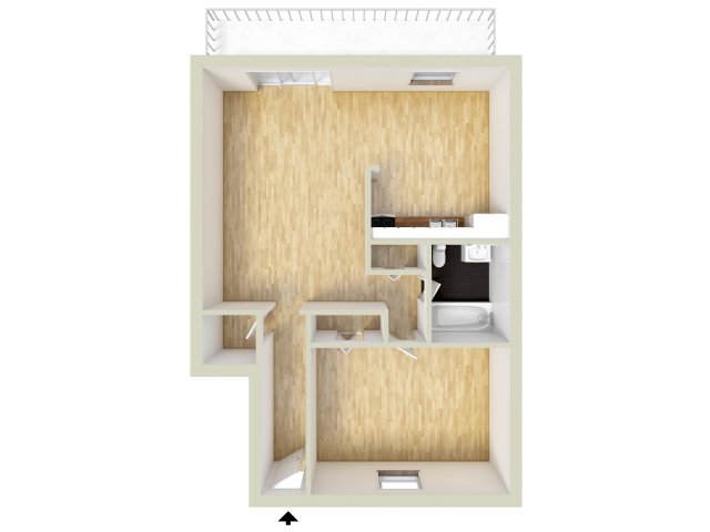 One bedroom, lower level floor plan - Country Manor Apartments