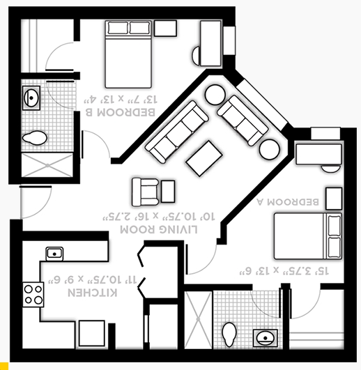 2BR/2BA Corner - NorthView Student Apartments
