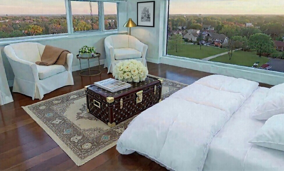 WINDOWS! WINDOWS... AND HUGE VIEWS FROM THE MASTER BEDROOM SUITE. F;LOOR-TO-CEILING WOOD VINY FLOORS - 555 Luxury Apartments