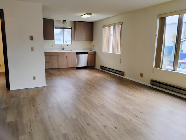 Living area with open concept kitchen - 216 Burnett Ave N