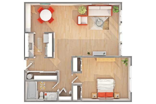 West - A2 | 1-Bedroom Floorplan - Arrive Magnolia West