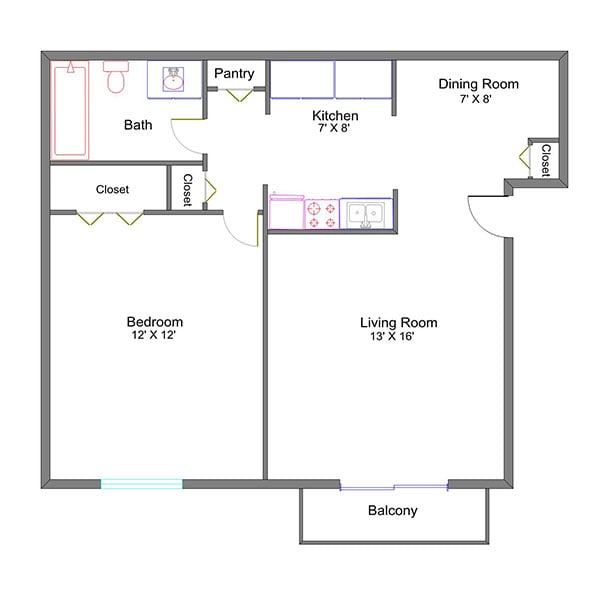1 bedroom floor plan - Cambridge Woods & Briar Cliff Woods