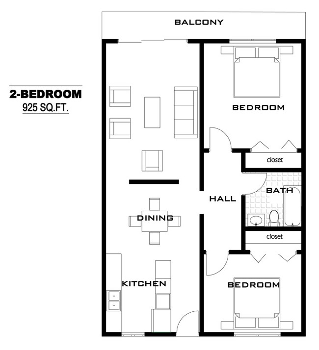 2BR/1BA - Country Club Apartments