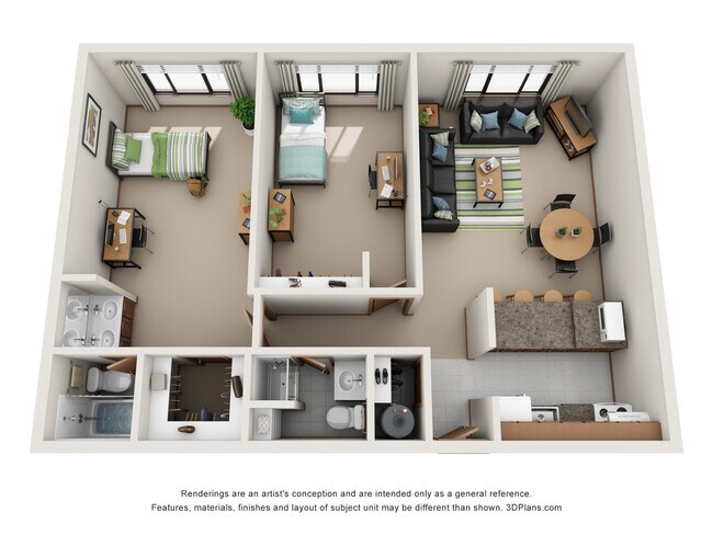 Two Bedroom - A - Private Bedroom - Meridian on College Avenue