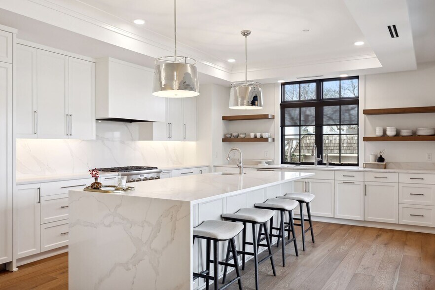On trend waterfall design featured on the large center island - 511 2nd St