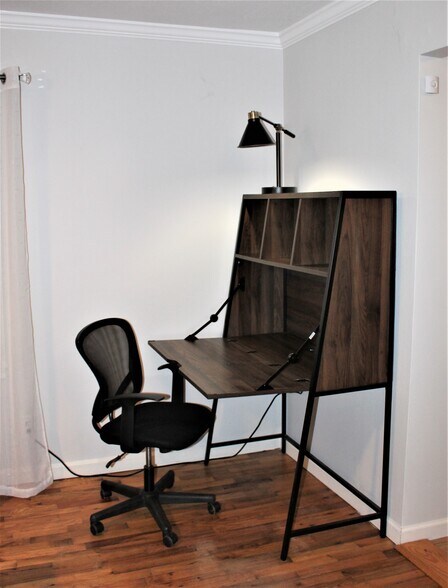 Desk open - plugs and USB port inside - 28 White Pine Dr