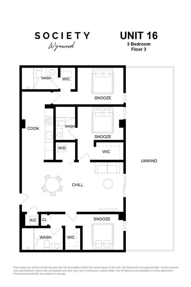 3 Bed - Unit16 - Fl 3 - Society Wynwood