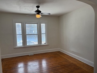 Living room with ceiling fan - 381 Huntington Ave