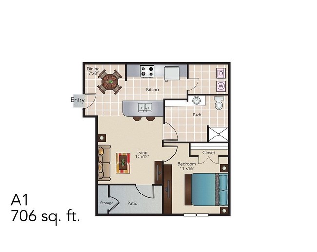 1 Bedroom / 1 Bath / 706 Sq.Ft. - Kenedy Heights